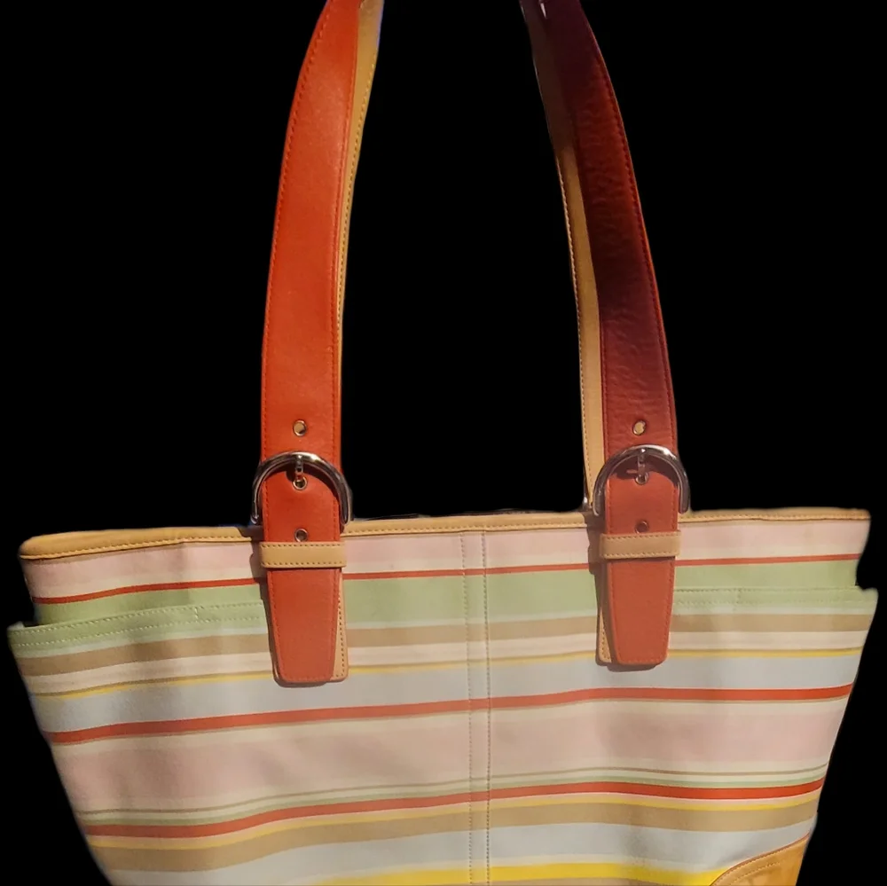 Coach Lg multi color strip baby /or travel bag
